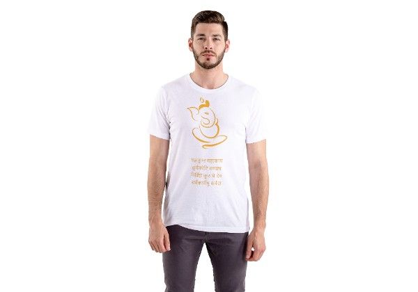 Lord Ganesha Mantra Cotton T-Shirt - Vakratunda Mahakaya