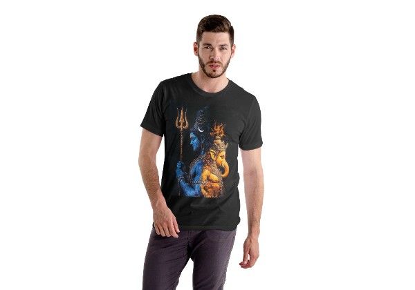 Mahadev T-Shirt for Men – Black Cotton Round Neck