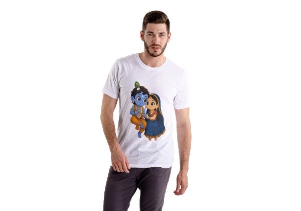 Radha Krishna Divine Art Cotton T-Shirt – Vibrant Festival Wear